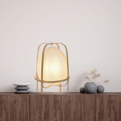 Lampe à poser Akemi IP20 E27 40W H.40 x Ø30 cm papier japonais, bambou, blanc Corep