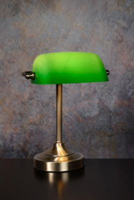 Lampe à poser Banker pied en métal effet bronze, abat-jour en verre vert IP20 E14 H.30cm Lucide