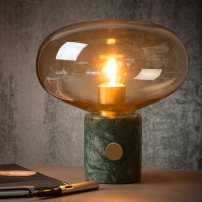 Lampe à poser Charlize pied en marbre vert, abat-jour en verre IP20 E27 40W Ø23 x H.24cm Lucide