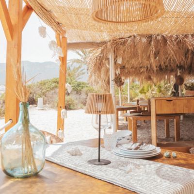 Lampe à poser d'extérieur en bambou à énergie solaire Okinawa câble jute H.36cm IP44 Newgarden