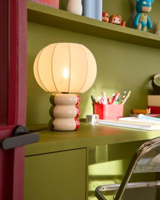 Lampe à poser design Taxi Brousse x Castorama céramique multicolore et tissu H.32 cm
