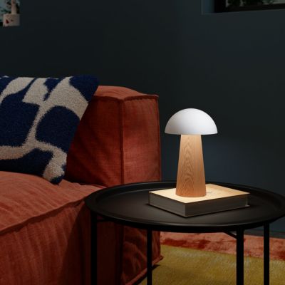 Lampe à poser effet bois et blanc LED intégrée H. 20 cm IP 44 GoodHome Varitas