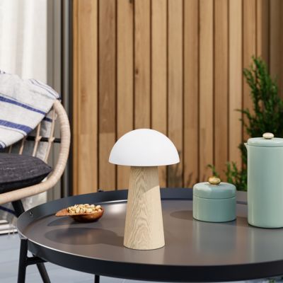 Lampe à poser effet bois et blanc LED intégrée H. 20 cm IP 44 GoodHome Varitas