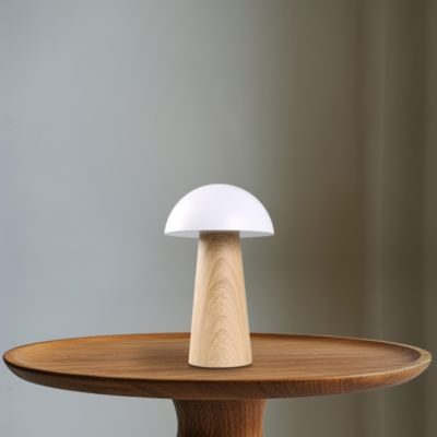 Lampe à poser effet bois et blanc LED intégrée H. 20 cm IP 44 GoodHome Varitas