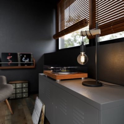 Lampe à poser effet bois et métal noir E27 Ø15.7cm x H.49 cm 42W GoodHome Hornero