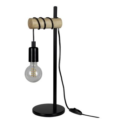 Lampe à poser effet bois et métal noir E27 Ø15.7cm x H.49 cm 42W GoodHome Hornero