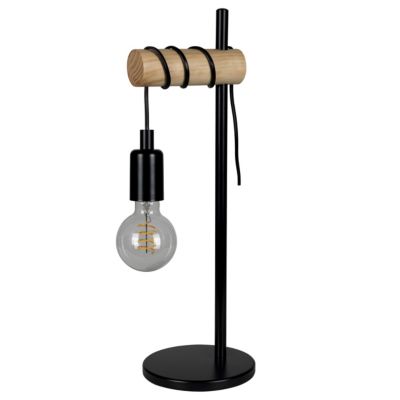 Lampe à poser effet bois et métal noir E27 Ø15.7cm x H.49 cm 42W GoodHome Hornero