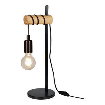 Lampe à poser effet bois et métal noir E27 Ø15.7cm x H.49 cm 42W GoodHome Hornero