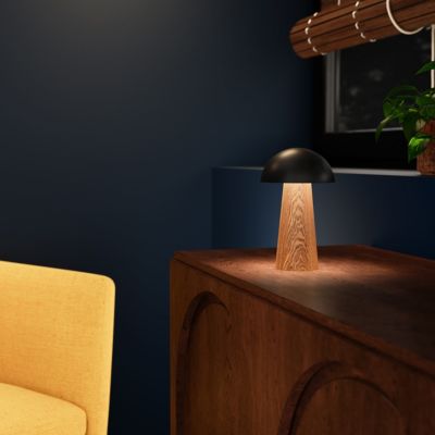 Lampe à poser effet bois et noir LED intégrée H. 20 cm IP 44 GoodHome Varitas