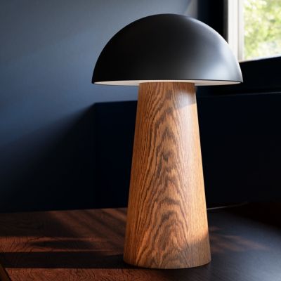 Lampe à poser effet bois et noir LED intégrée H. 20 cm IP 44 GoodHome Varitas