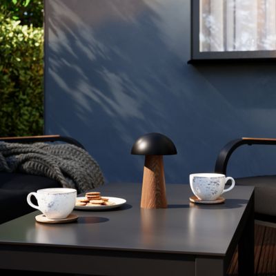 Lampe à poser effet bois et noir LED intégrée H. 20 cm IP 44 GoodHome Varitas