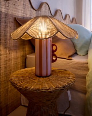 Lampe à poser en céramique à rayures roses H.34,5 cm Maison Paloma x Castorama