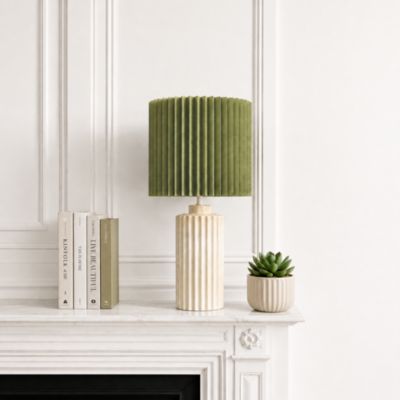 Lampe à poser en céramique crème et vert H. 48 cm Exagone Nilo