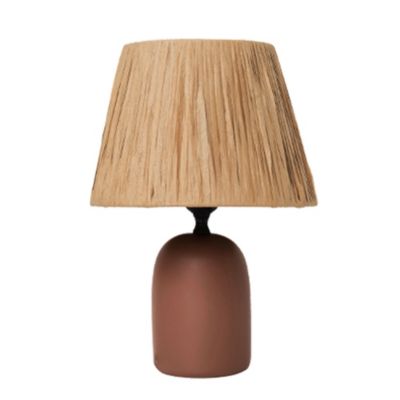 Lampe à poser en céramique marron rustique et raffia H.31,5cm E27 40W Seynave, Alezio
