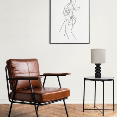 Lampe à poser en céramique noir et lin H.32cm E14 40W Seynave, Kamil