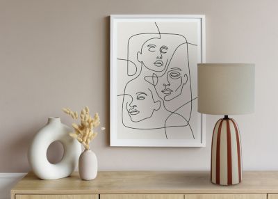 Lampe à poser en céramique terracotta, blanc et lin H.21cm E27 40W Seynave, Savana