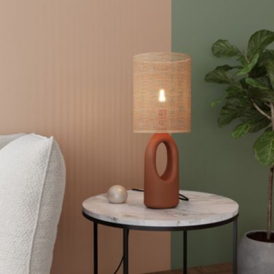 Lampe à poser en céramique terracotta et tissu beige Bittern GoodHome