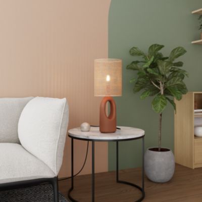 Lampe à poser en céramique terracotta et tissu beige Bittern GoodHome