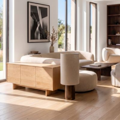 Lampe à poser en métal et bois foncé H. 106 cm Exagone Ona