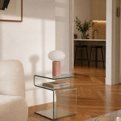 Lampe à poser en métal et verre rose Ø 22 cm x H. 33 cm Exagone Loly