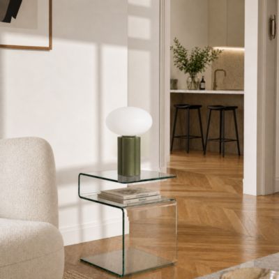 Lampe à poser en métal et verre vert olive Ø 22 cm x H. 33 cm Exagone Loly