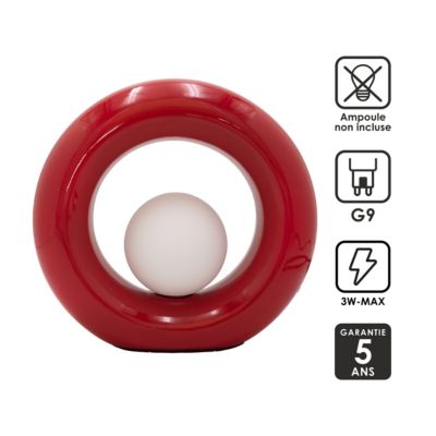 Lampe à poser en verre et céramique rouge H.20 cm G9 3 W Jumell Pupo