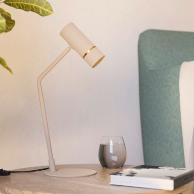 Lampe à poser métal beige sable Ø17 x H.49 cm GU10 4,7W, Eglo Caminia