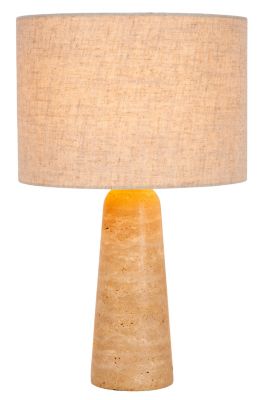 Lampe à poser Nimue pied en travertin, abat-jour lin beige taupe IP20 E27 40W H.47,5cm Lucide