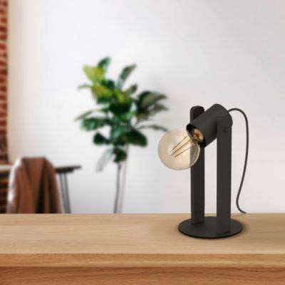 Lampe à poser Plimsoll 40W IP20 acier et bois Eglo L.10,5 x H.25,5 cm