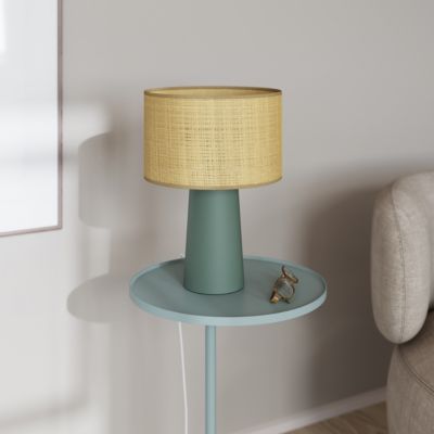 Lampe à poser raphia et métal vert H.35 x Ø.25cm E14 10W GoodHome Tolland