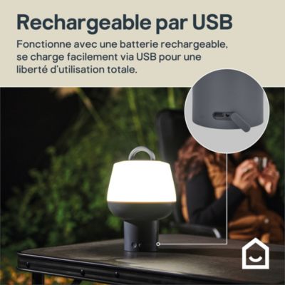 Lampe à poser rechargeable LED extérieure grise 2,5 W 250 lm USB IP54, GoodHome Kisatchie