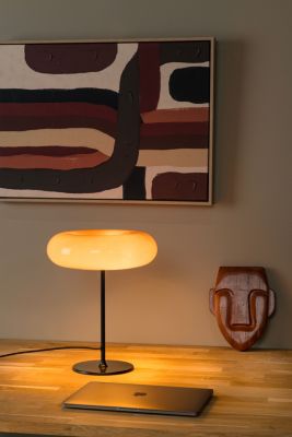Lampe à poser Sentino pied métal noir, abat-jour en verre orange IP20 G9 3x5W Ø30 x H.37cm Lucide