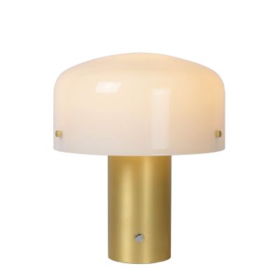 Lampe à poser Timon pied acier doré, abat-jour verre blanc opalin IP20 E27 25W Ø27 x H.35 cm Lucide