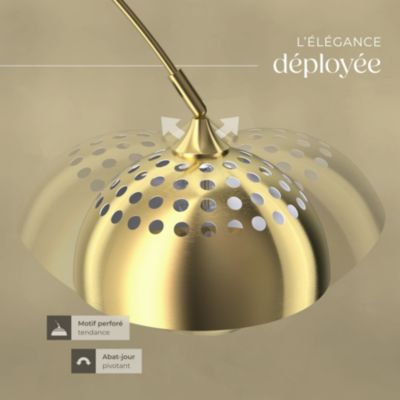 Lampe arquée sur pied style rétro des années 70 jaune or