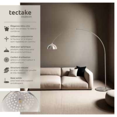 Lampe arquée sur pied style rétro des années 70 Nickel mat