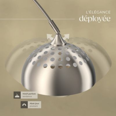 Lampe arquée sur pied style rétro des années 70 Nickel mat
