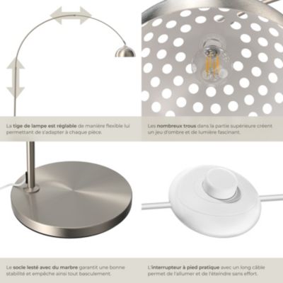 Lampe arquée sur pied style rétro des années 70 Nickel mat