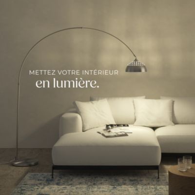 Lampe arquée sur pied style rétro des années 70 Nickel mat