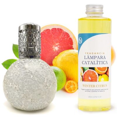 Lampe catalytique Mosaïque Blanc + Arôme Winter Citrus 200 ml - Élimine mauvaises odeurs, parfume et améliore la qualité de l'air