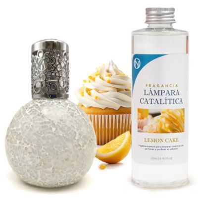 Lampe catalytique Mosaïque Blanc + Parfum Lemon Cake 500 ml - Élimine mauvaises odeurs, parfume et améliore la qualité de l'air
