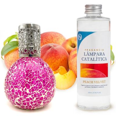 Lampe catalytique Mosaïque Fuchsia + Parfum Peach Velvet 500 ml - Élimine mauvaises odeurs, parfume et améliore qualité de l'air