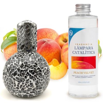 Lampe catalytique Mosaïque Noir + Parfum Peach Velvet 200 ml - Élimine mauvaises odeurs, parfume et améliore la qualité de l'air