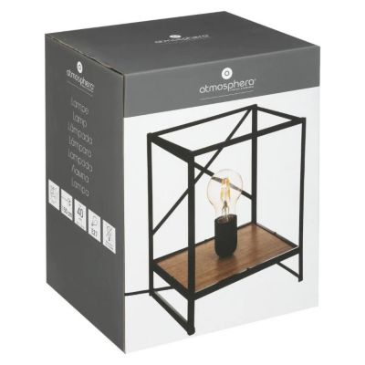 Lampe déco en Métal Noir et Bois d'Acacia  H 26 cm