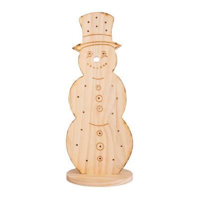 Lampe décorative LED en bois 'SNOWY' petite, décoration de Noël en bois naturel, avec LEDs fixes, pour l'extérieur