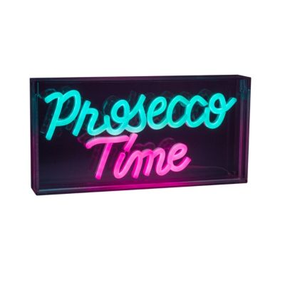 Lampe d'écriture LED 'PROSECCO TIME' Décoration pour l'intérieur 30 x 15 cm, en bleu et magenta-rouge