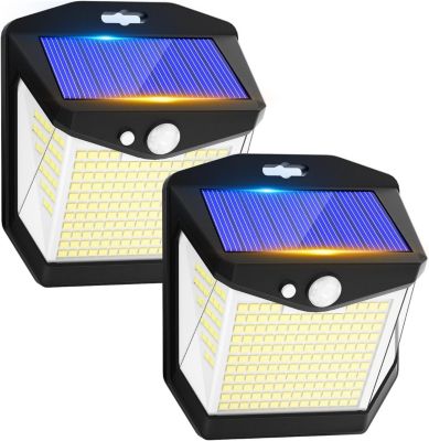 Lampe à détecteur de mouvement solaire, 248 LED, adaptée aux jardins, patios et garages, deux lampes par lot.