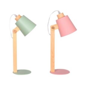 Lampe de bureau DKD Home Decor Naturel Rose Métal Bois Vert 2 Unités 18 x 20 x 45 cm