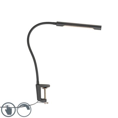Lampe de bureau à pince noire avec LED et variateur tactile - Lionard