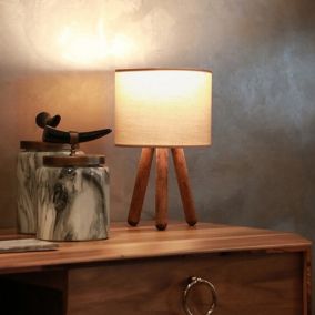 Lampe de bureau Preston E27 hauteur 33 cm bois naturel  sable lux.pro