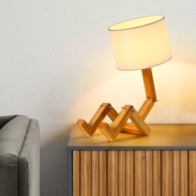 Lampe de Bureau Robot en Bois Massif Lampe de Bureau PlianteAvec Ampoule 5W Lumière Chaude